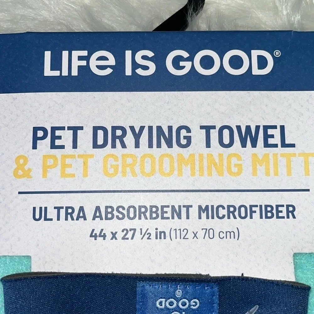 🆕 Life is Good Microfiber Pet Towel and Grooming Mitt Set